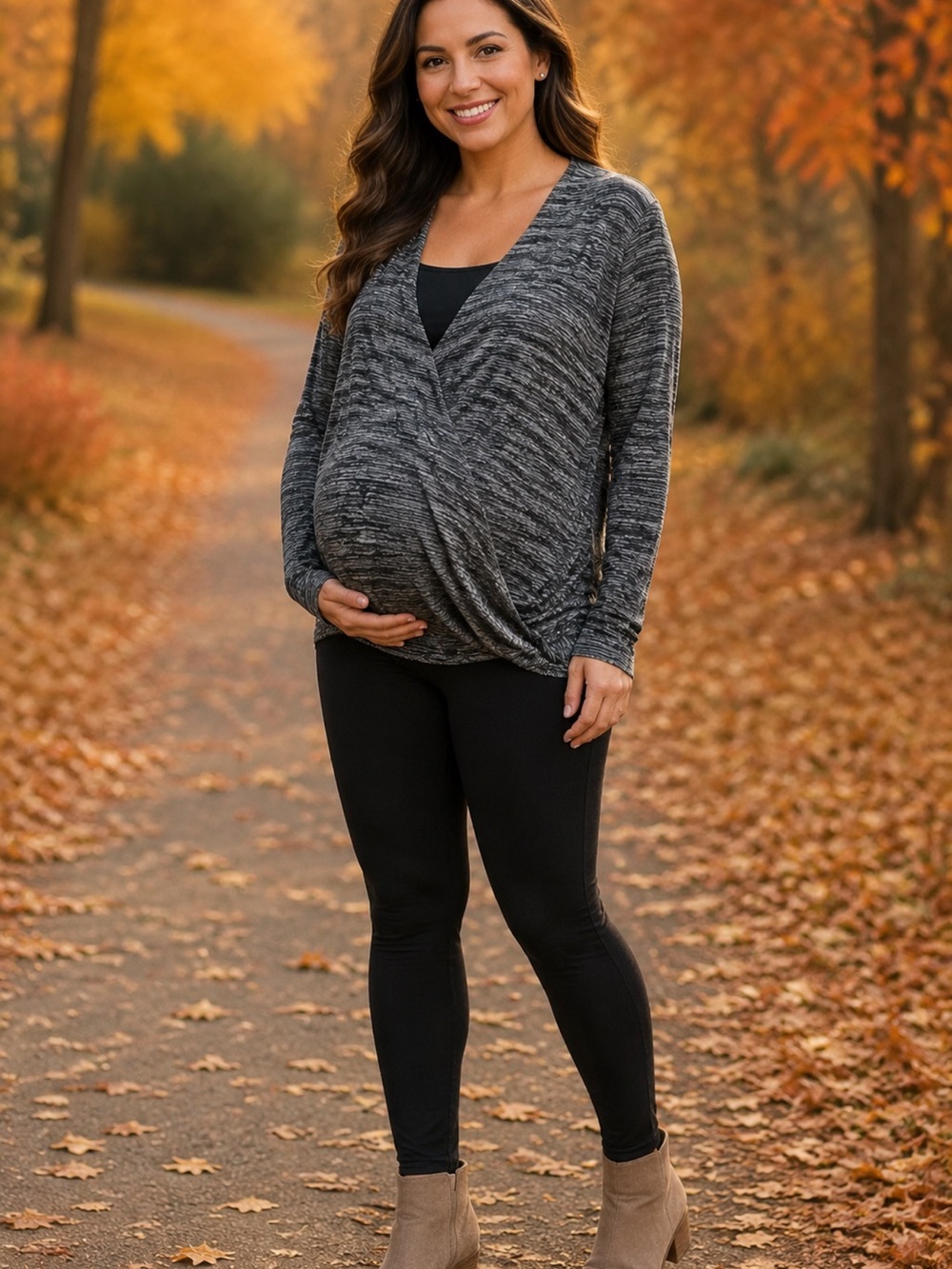 Thyme Gray & Black Marled Wrap-Front Long Sleeve Top